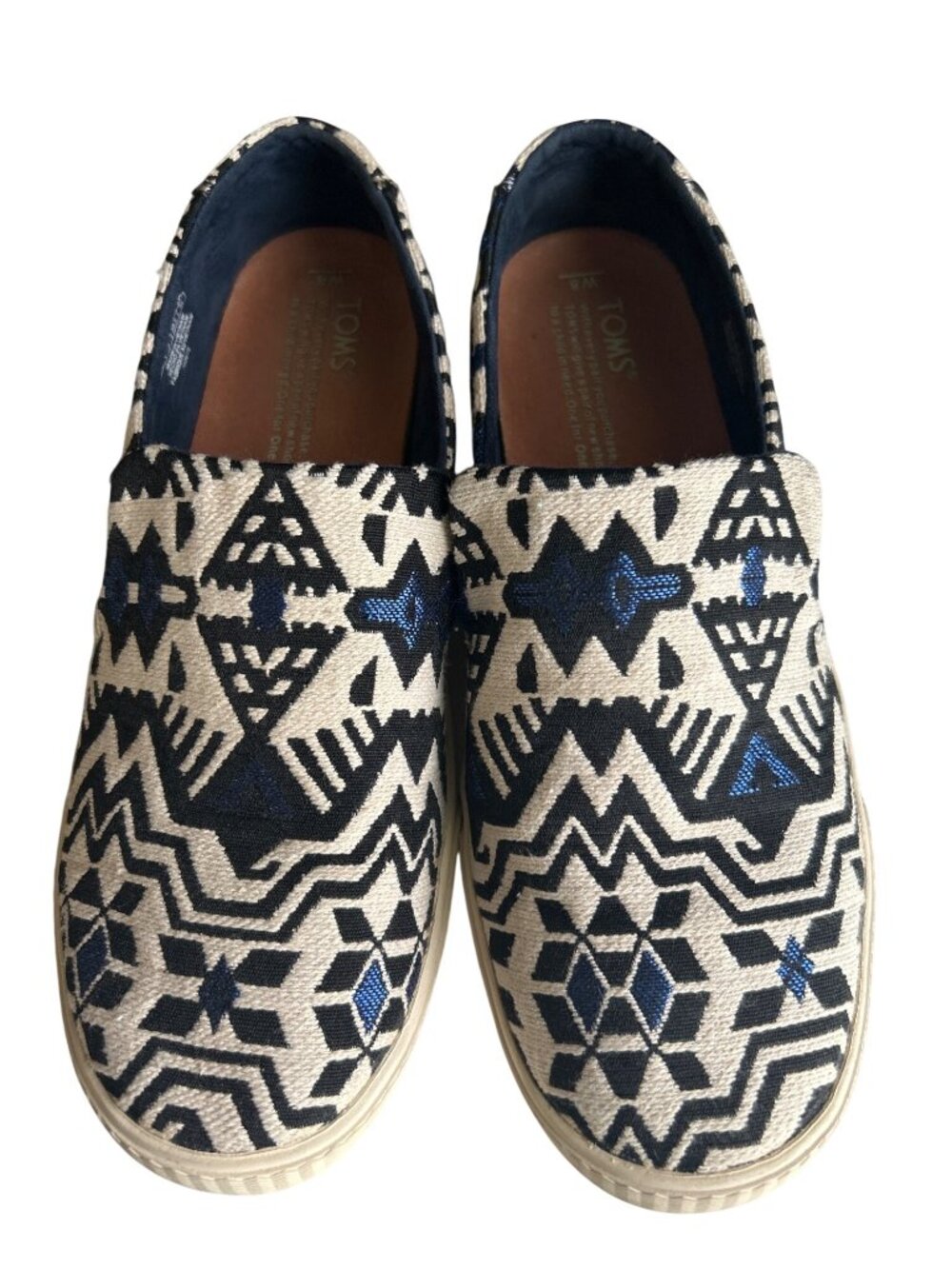 TOMS Sunset Geometric Southwestern Slip-On Shoes Size 8 Woven Blue & Ivory